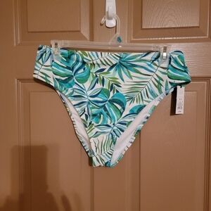 Tropical Leaf Print Swim Bottom.